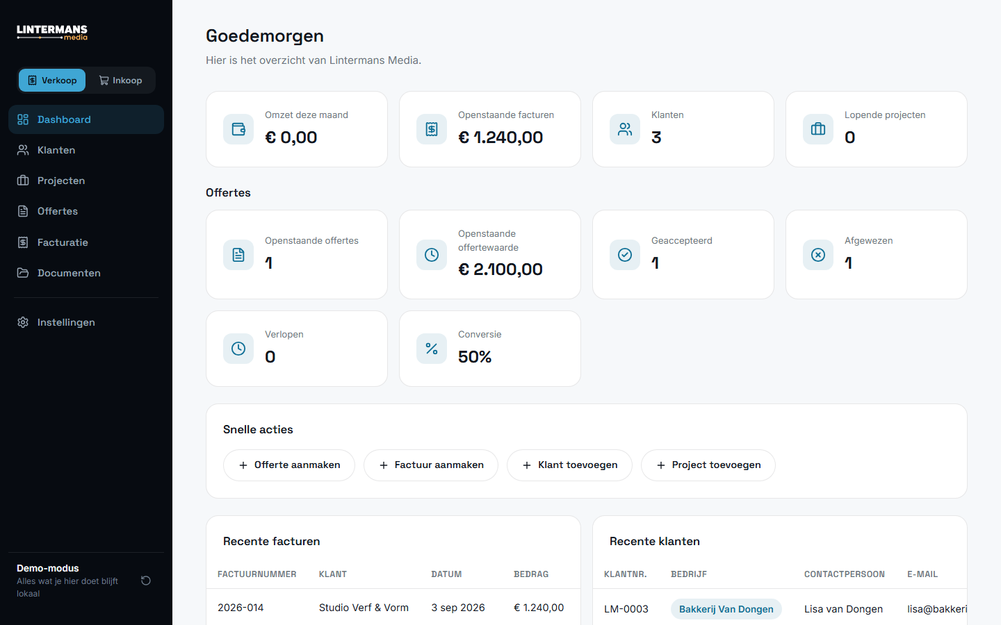 Screenshot van het dashboard van lintermans-panel